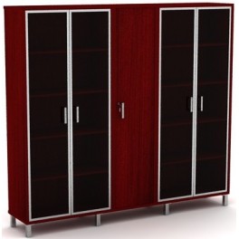 Комплект высоких шкафов со стеклом в алюминиевой раме и узким гардеробом В004