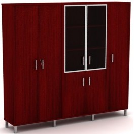 Комплект высоких шкафов со стеклом в алюминиевой раме и широким гардеробом В019